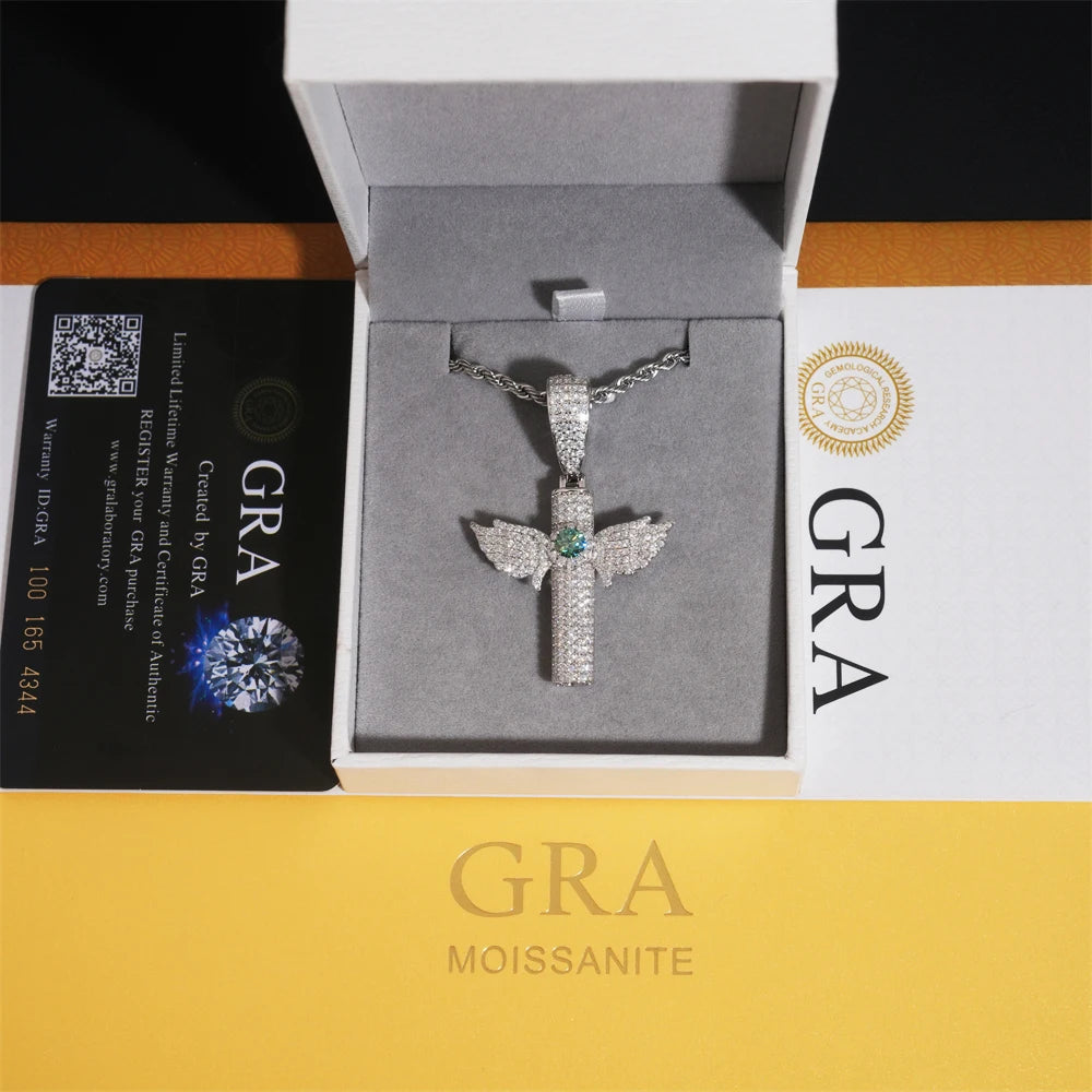Moissanite Cross Pendant – Colorful VVS1 Diamond with GRA Certification | 925 Sterling Silver Fits 8mm Tennis Chain