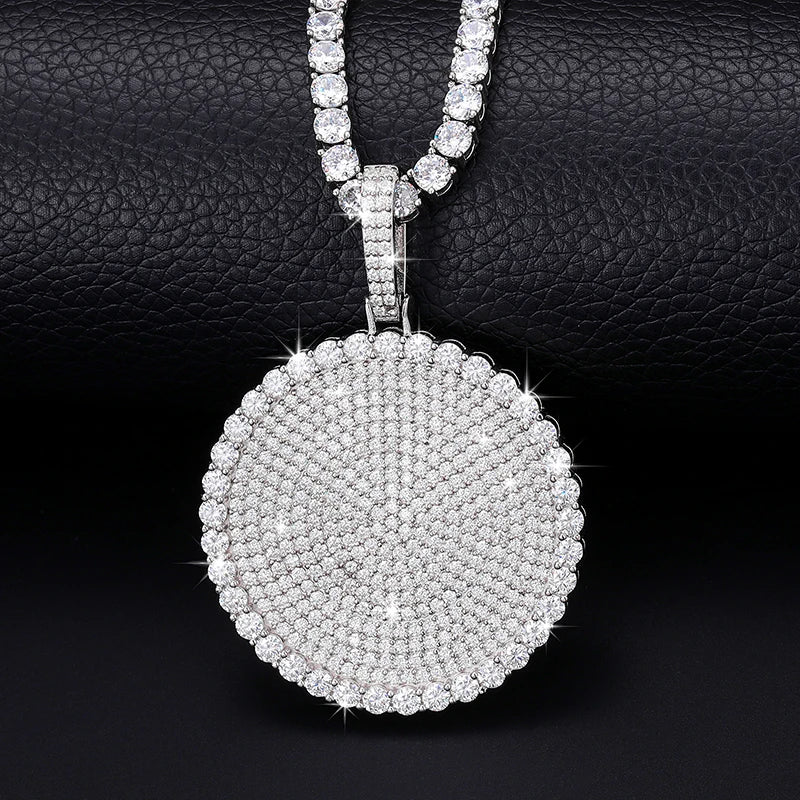 Moissanite Round Pendant Necklace – 20mm 30mm 40mm D VVS | 925 Sterling Silver Iced Out Pass Diamond Test Jewelry for Men & Women