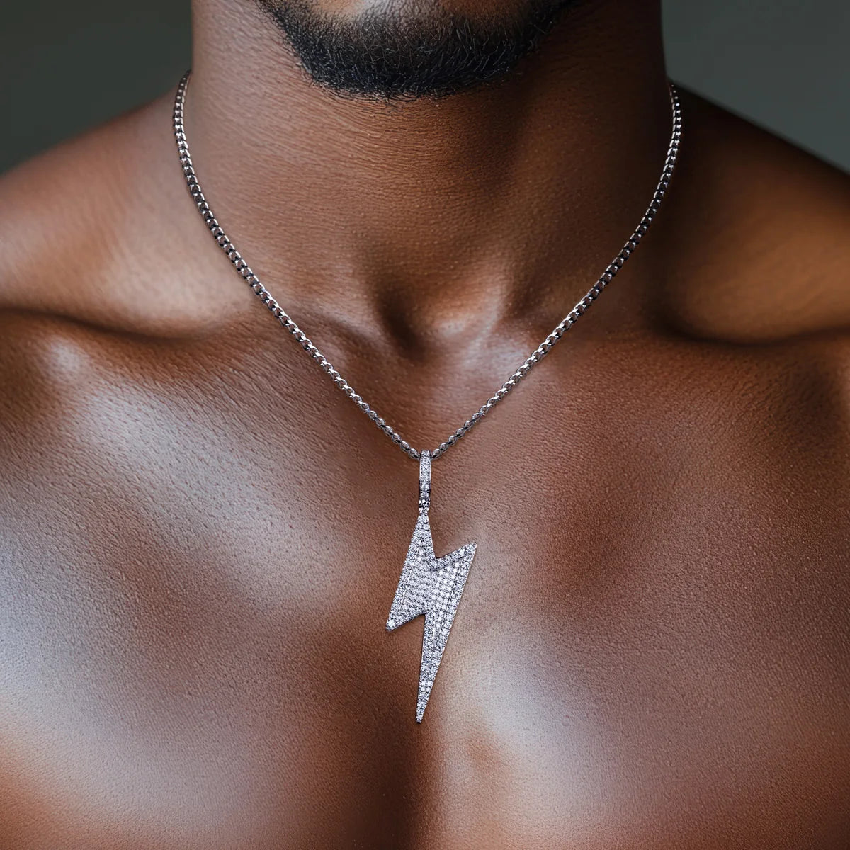 Moissanite Lightning Pendant Necklace – Hip Hop Statement Jewelry | 925 Sterling Silver Chain 60cm Dope Gift for Men & Women