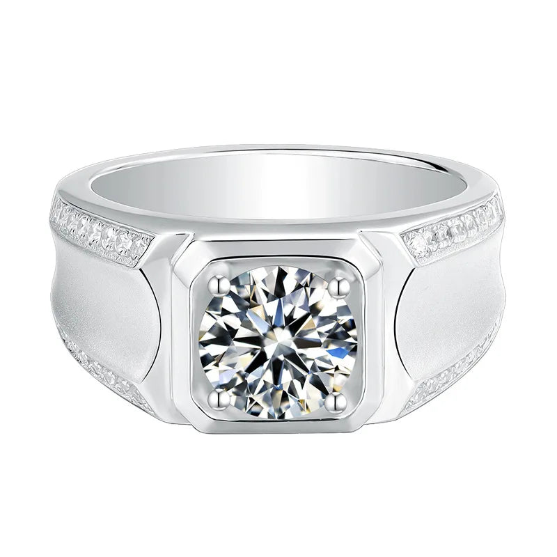 Luxury Moissanite Ring for Men – 1ct 2ct 3ct VVS Iced Out Diamond Ring with GRA Certificate | 925 Sterling Silver Fine Jewelry