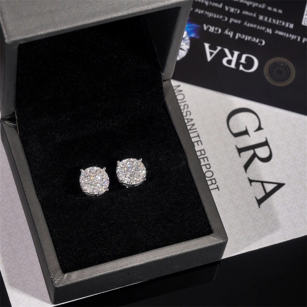 Moissanite Round Stud Earrings – Full D Color with Certificate | S925 Sterling Silver Fine Jewelry Gifts