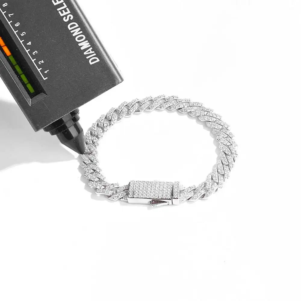 Moissanite Cuban Link Chain Bracelet – 8mm 10mm 15mm 20mm Miami Hip Hop Shiny VVS Stone | 925 Sterling Silver Jewelry for Men