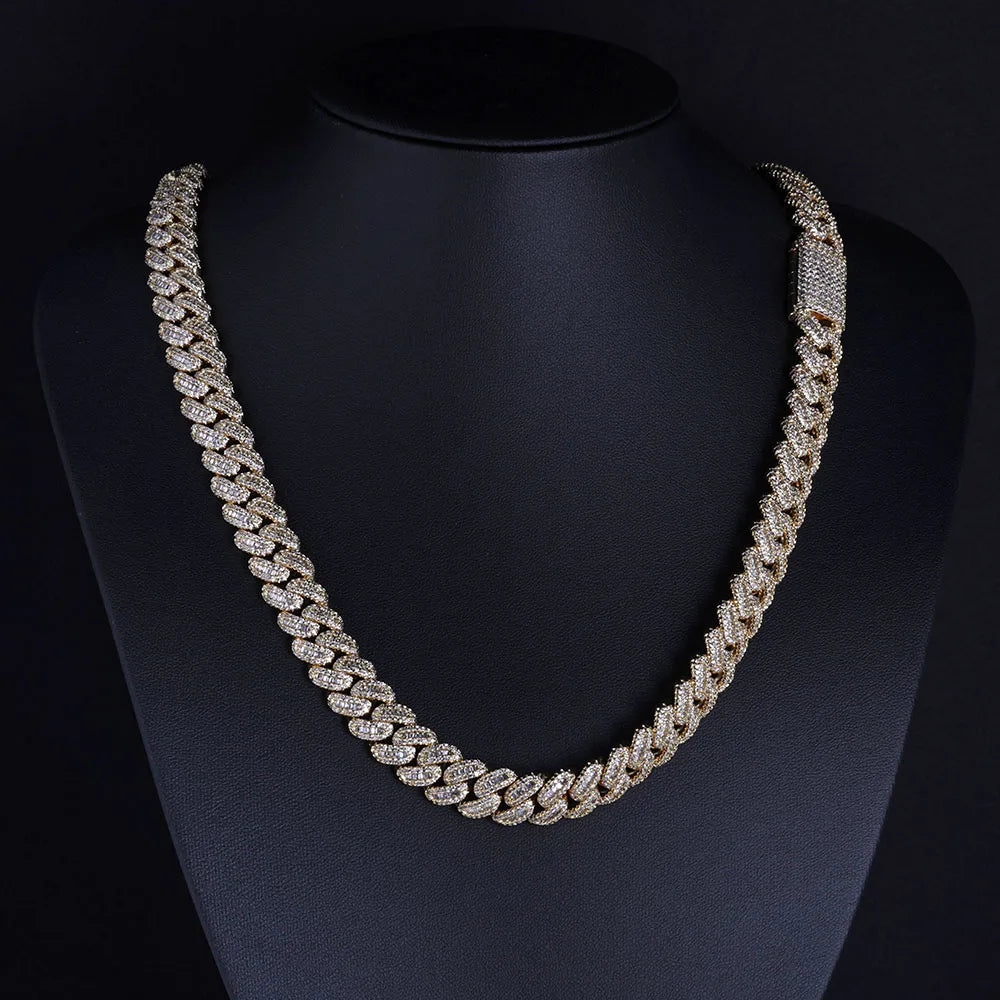 Moissanite Cuban Link Chain Necklace – 12mm VVS Diamond Bling Iced Out Two Stone Design | 925 Sterling Silver Jewelry for Women