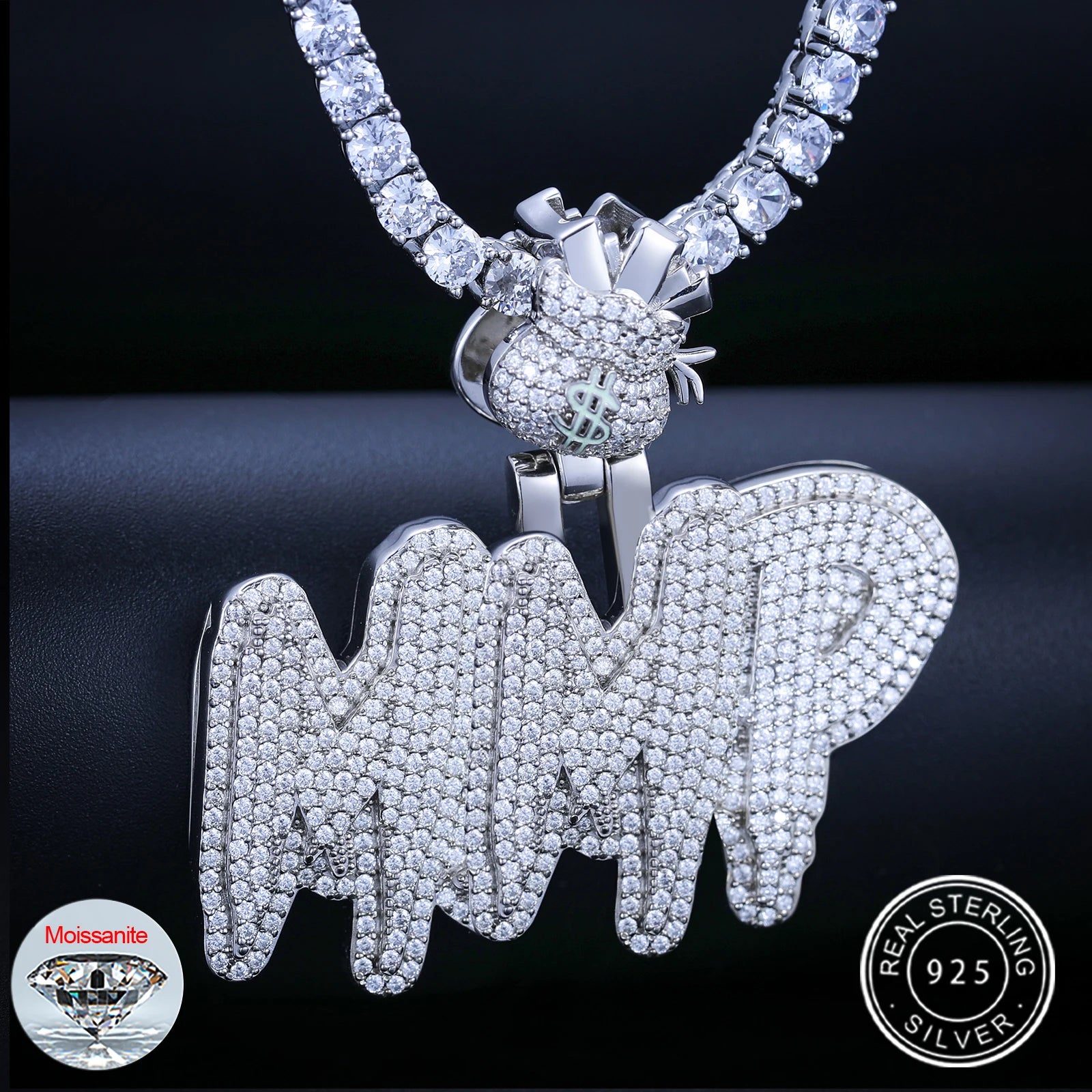 Moissanite Custom Letter Pendant – New Font Stitching Style | 925 Sterling Silver Hip Hop Jewelry for Men & Women