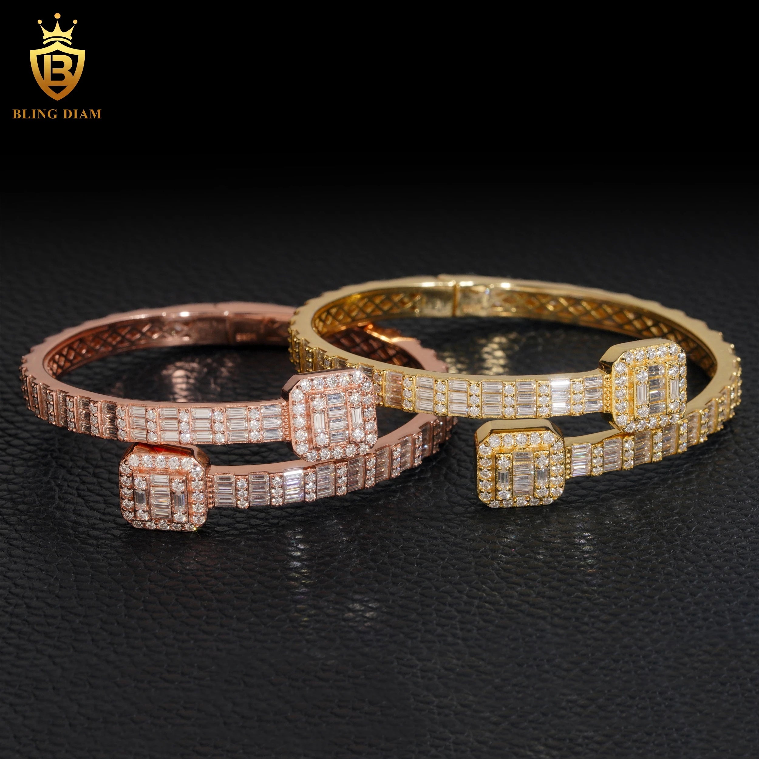 Moissanite Cuff Bracelet – D Color Baguette Design Iced Out | S925 Sterling Silver High Quality Hip Hop Jewelry