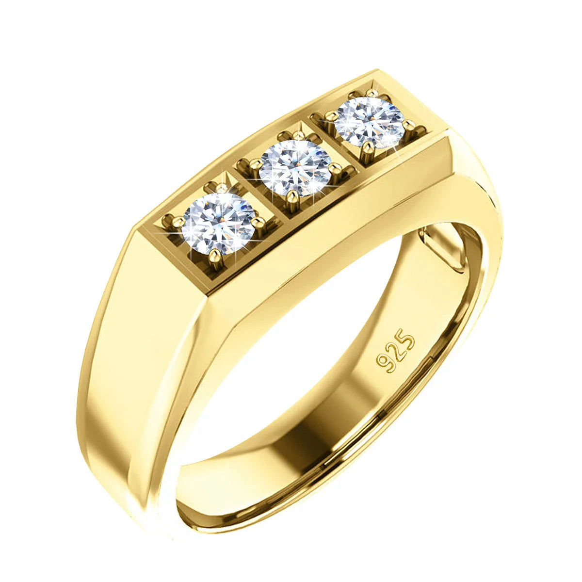 Moissanite Ring – Thick 18K Gold Plated Certified Design | 925 Sterling Silver Luxury Wedding Band for Men