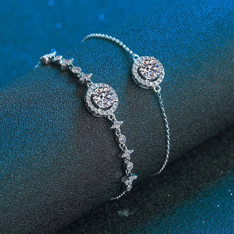 Moissanite Bracelet – Elegant Flower Wedding Jewelry Gift | 925 Sterling Silver Diamond Bracelet for Women