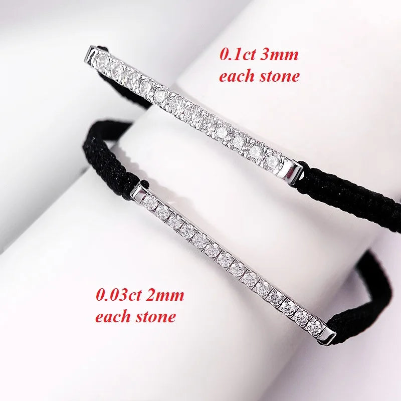 Moissanite Adjustable Bracelet – D Color with GRA Certificate | 925 Sterling Silver Braided Rope Chain Jewelry for Men & Women
