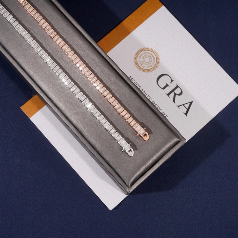 Moissanite Tennis Bracelet – D VVS1 2x4mm with GRA Certificate | 925 Sterling Silver 18K White Gold Plated Bracelet for Women & Men