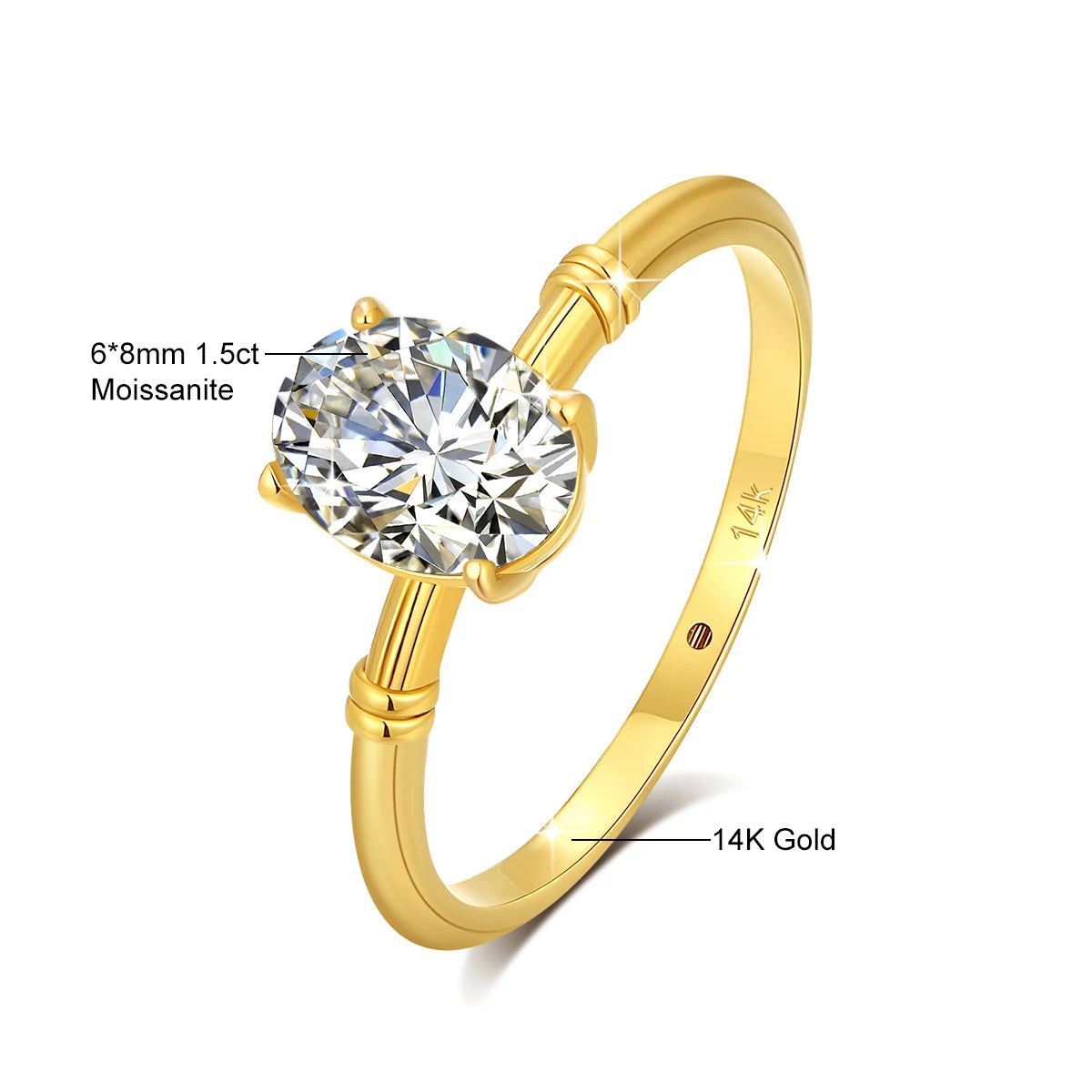 Moissanite Engagement Ring – 1.5CT Oval Crushed Ice Design | Genuine 14K 585 Yellow Gold Luxury Wedding Fine Jewelry for Women