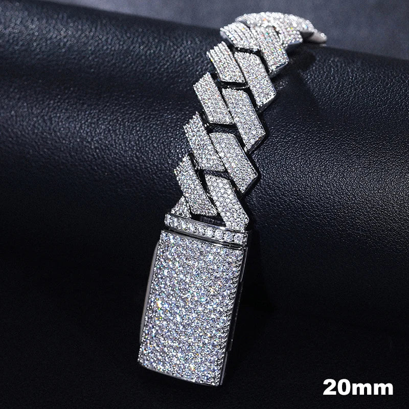 Moissanite Cuban Bracelet – D VVS Full Diamond 6mm–20mm | 925 Sterling Silver Iced Out Hip Hop Jewelry for Men & Women