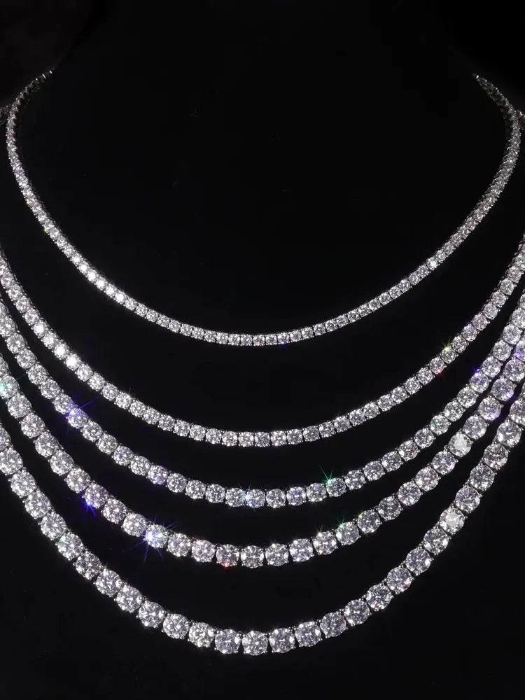 Moissanite Tennis Chain Necklace – Iced Out Diamond 2mm 3mm 4mm 5mm | 925 Sterling Silver Gold Plated Jewelry