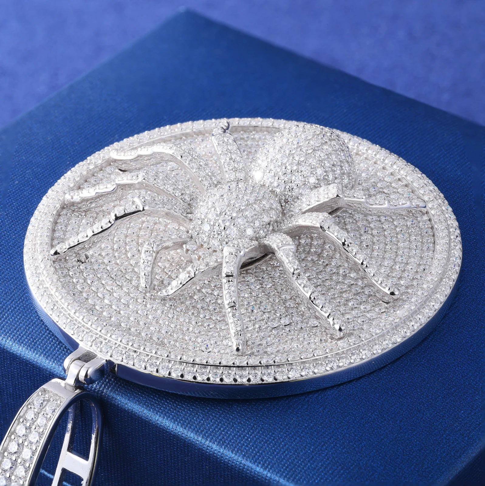 Moissanite Spider Pendant Necklace – Iced Out Round Charm Design | 925 Sterling Silver Hip Hop Jewelry for Men, Passed Diamond Test