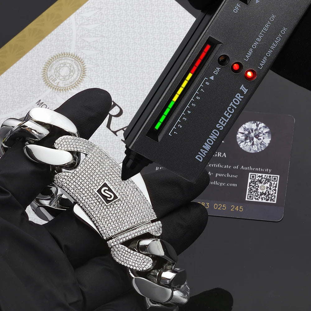 Moissanite Monaco Chain Choker Necklace – Thick Iced Out Diamond Clasp 14K Gold Plated | 925 Sterling Silver Cuban Link Jewelry for Men