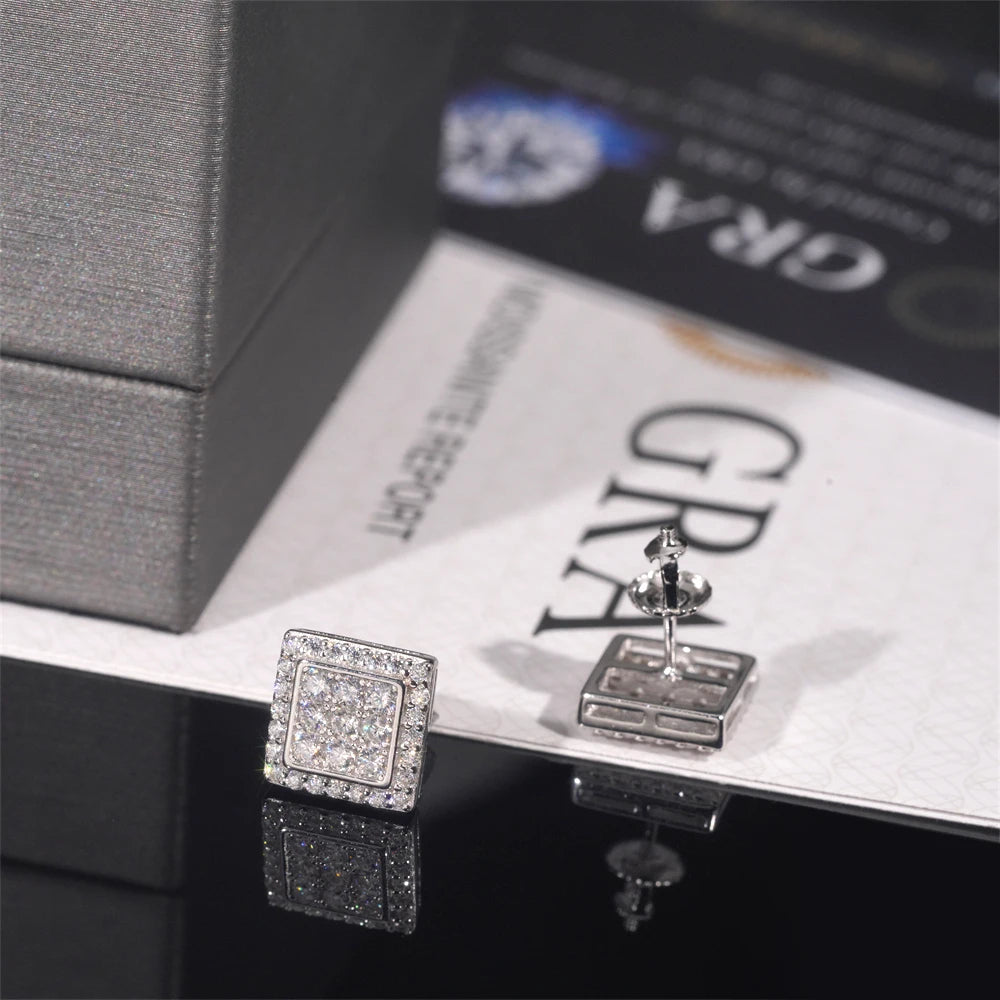 Moissanite Stud Earrings – Square D Color with Certificate | S925 Sterling Silver Fine Jewelry Gifts