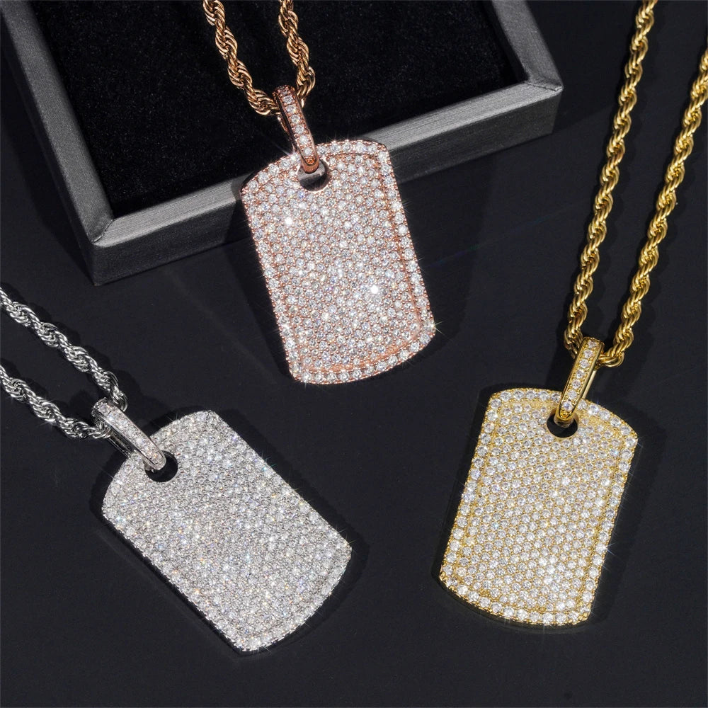Moissanite Rectangular Pendant Necklace – Shiny Inlaid Hip Hop Design | S925 Sterling Silver Cool INS Jewelry