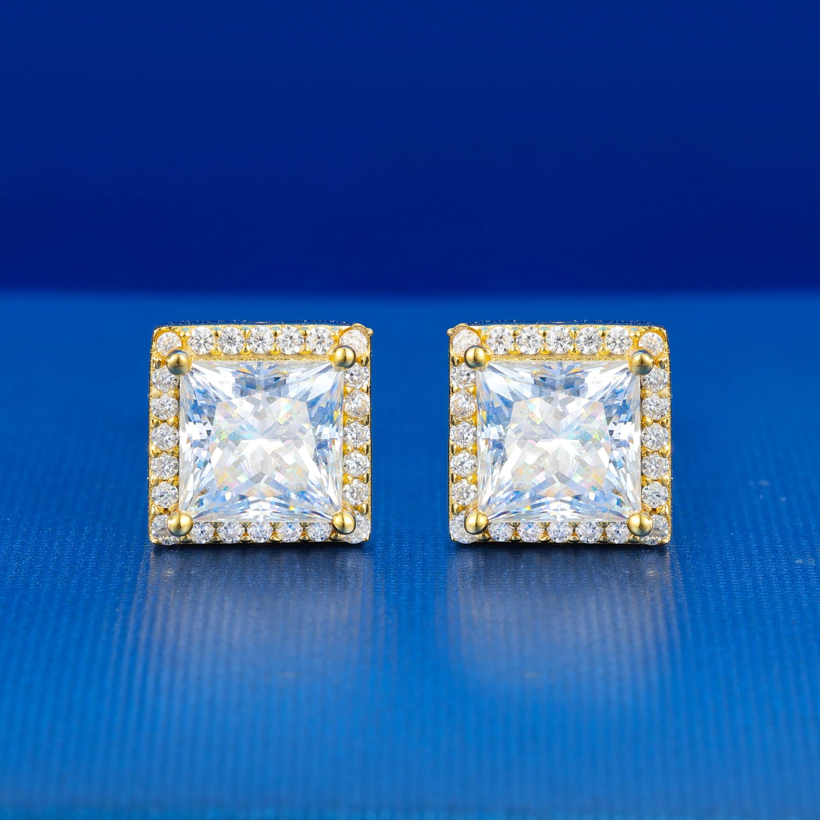 Moissanite Halo Stud Earrings – Princess Cut | 925 Sterling Silver Pass Tester Luxury Jewelry for Men & Women