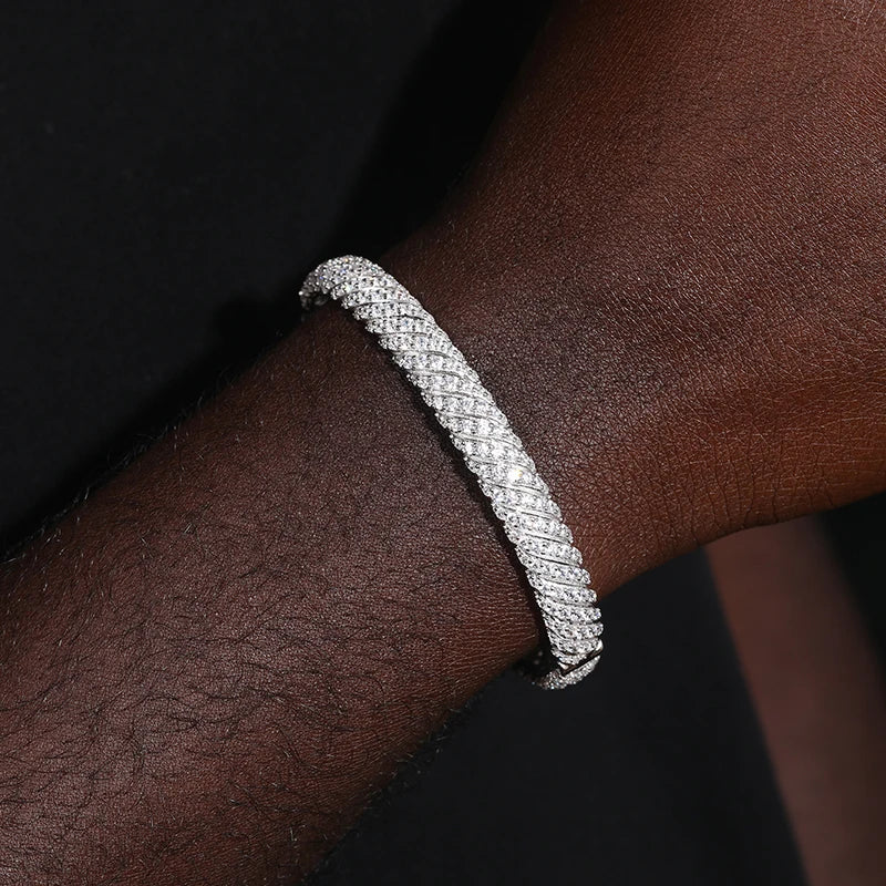 Moissanite Twist Bracelet – 8mm Iced Out | S925 Sterling Silver Hip Hop Jewelry for Men & Women