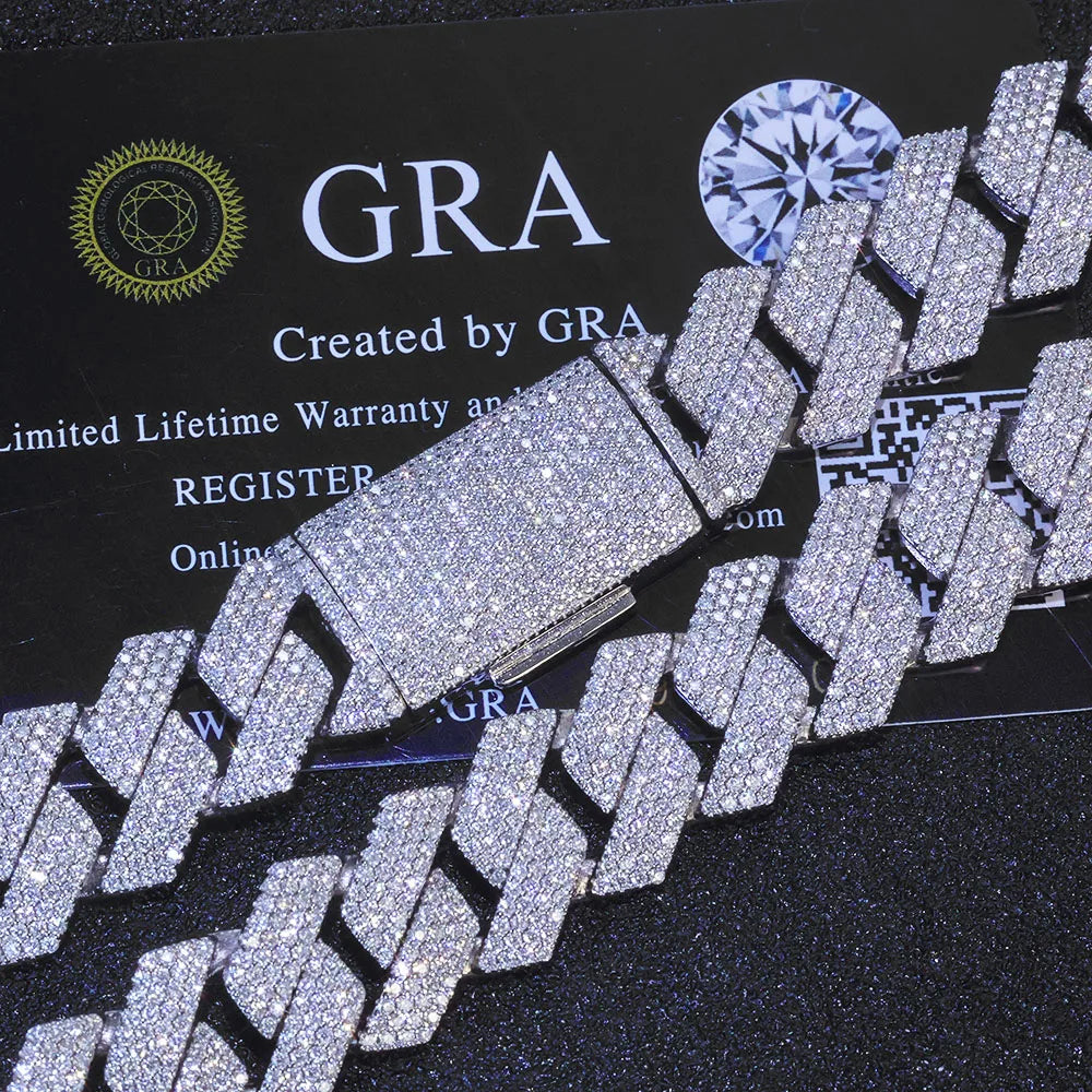 Moissanite Cuban Necklace – 15mm 4 Rows Round Cut VVS Diamond with GRA Certificate | 925 Sterling Silver Jewelry for Men & Women
