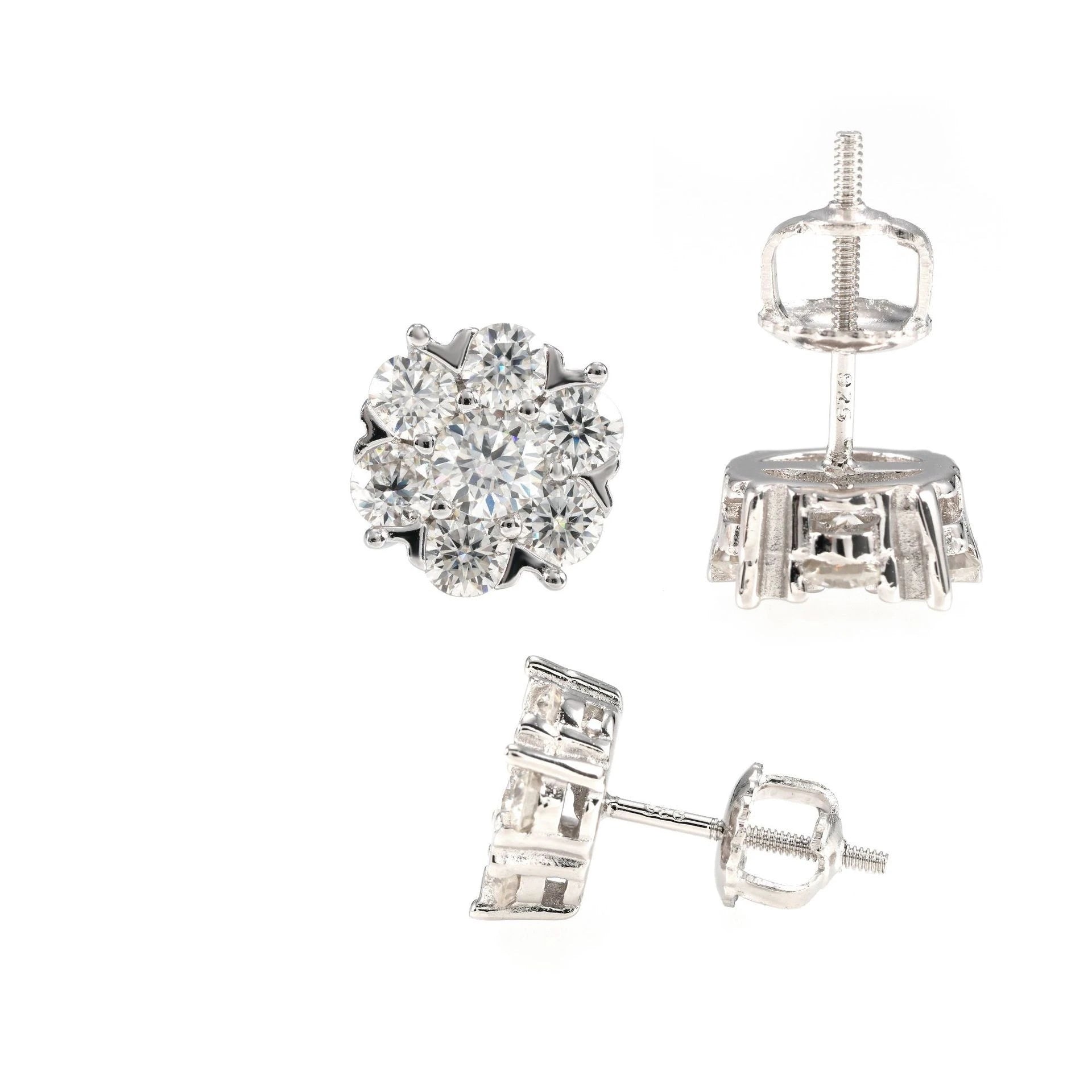 Moissanite Flower Stud Earrings – D Color with Certificate | 925 Sterling Silver Wedding Jewelry Gift for Women