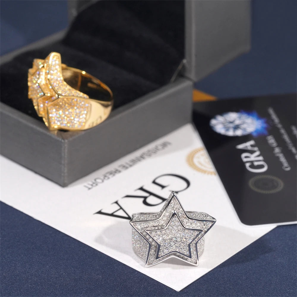 Moissanite Five Pointed Star Ring – D Color Hip Hop Rock Design | 925 Sterling Silver Fine Jewelry Gifts Pass Test