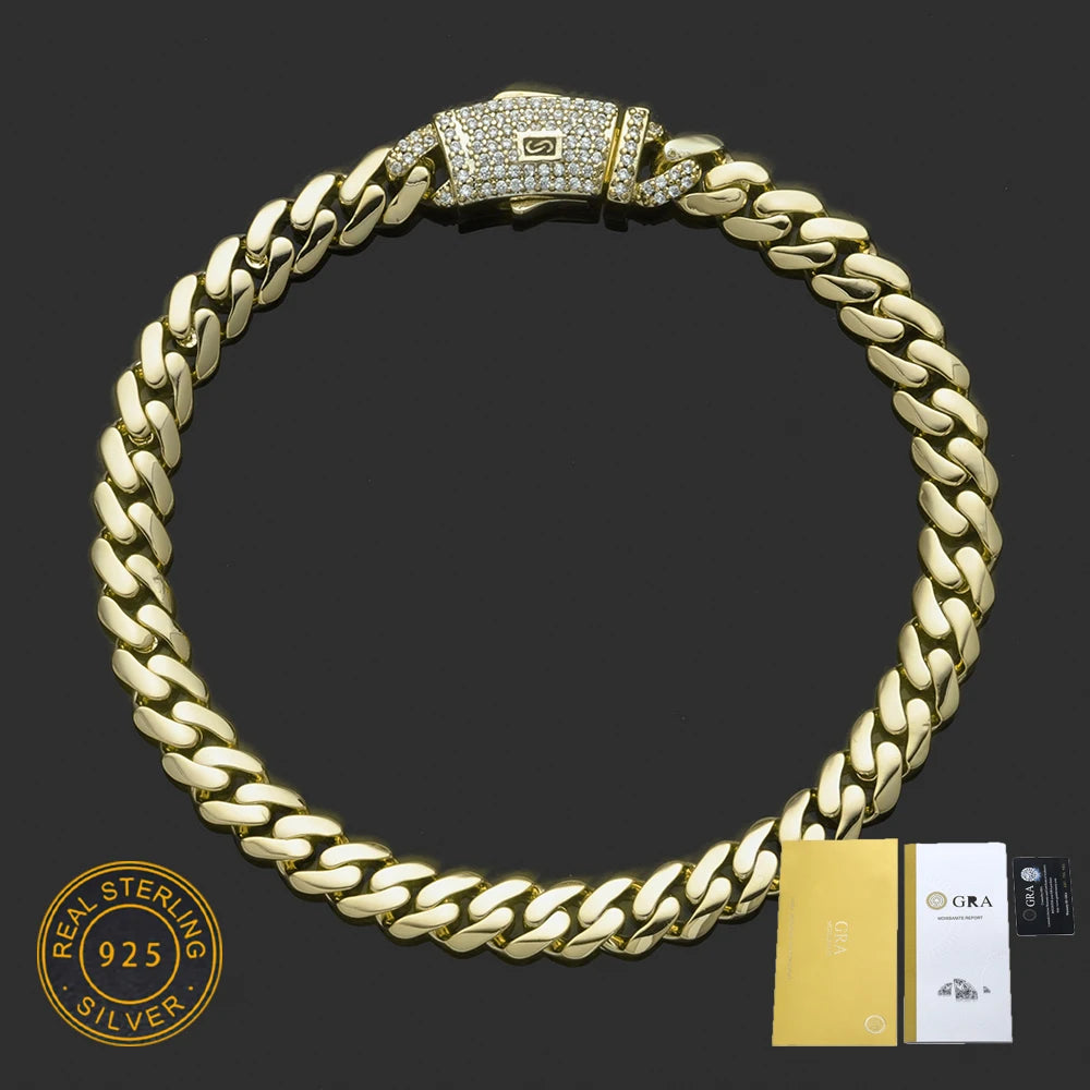 Moissanite Monaco Chain Choker Necklace – Thick Iced Out Diamond Clasp 14K Gold Plated | 925 Sterling Silver Cuban Link Jewelry for Men