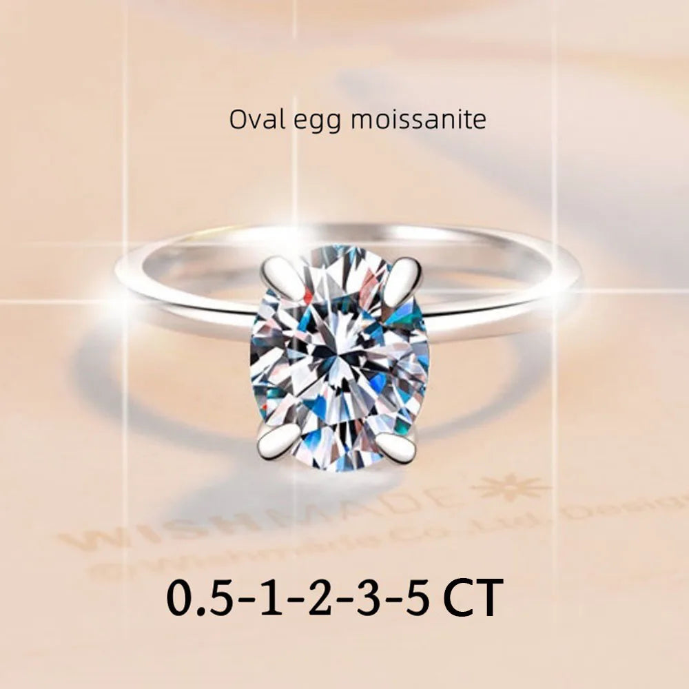 Moissanite Ring – 0.5ct 1ct 2ct 3ct Oval Egg-Shaped Design | 18K Gold Plated 925 Sterling Silver Simple Wedding Ring for Women