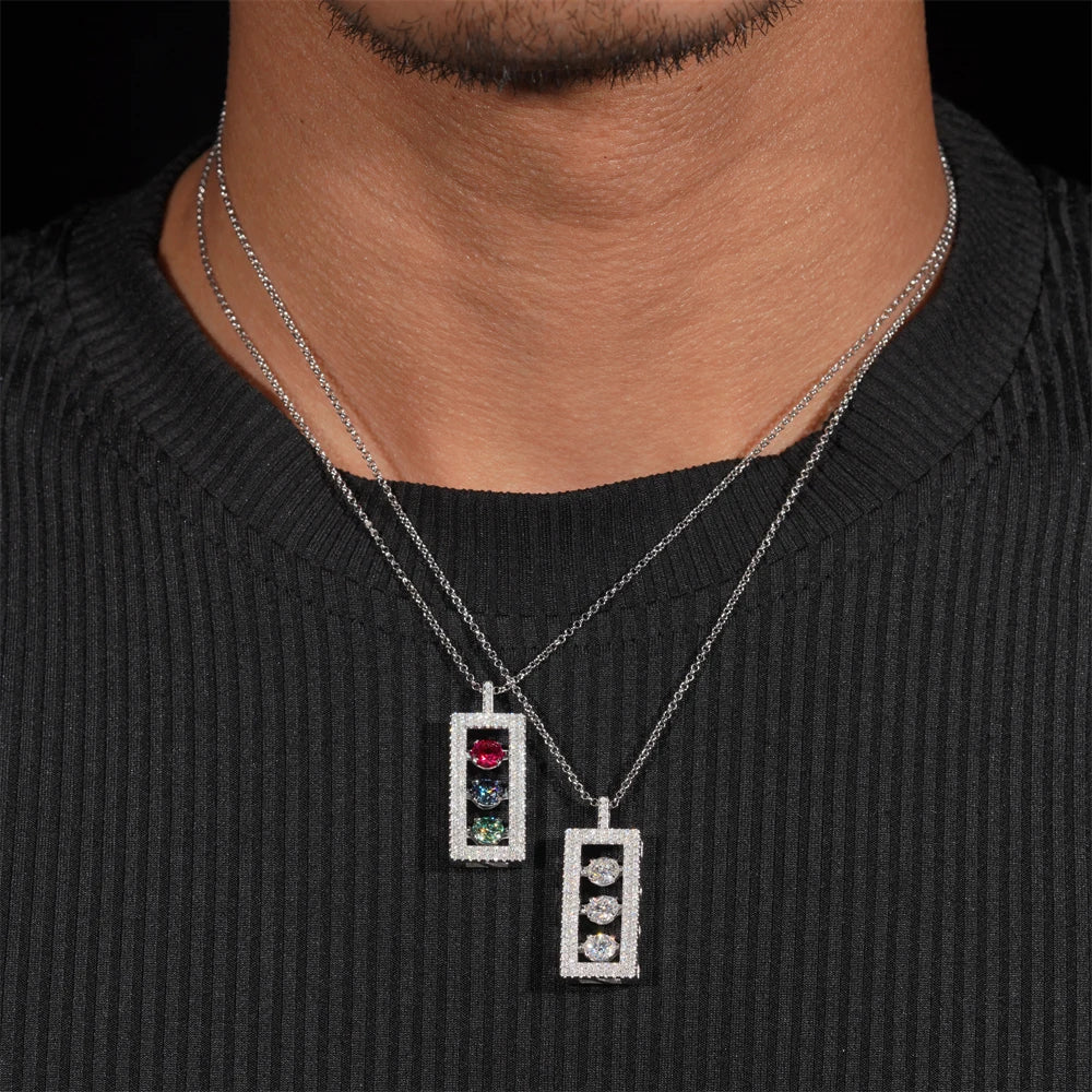 Moissanite Pendant – Colored Hip Hop Design | 925 Sterling Silver with Certificate Not Suitable for Tennis Chains