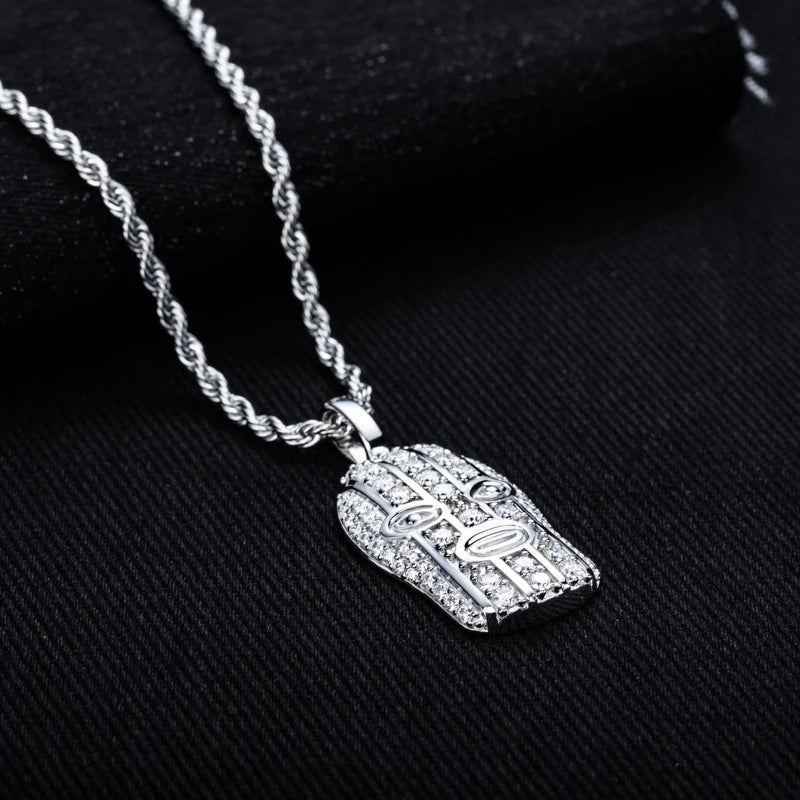 Moissanite Head Pendant Necklace – 1.03cttw Masked Design | 925 Sterling Silver Hip Hop Heavy Metal Jewelry for Men & Women