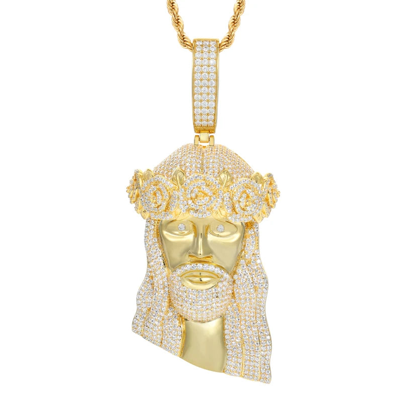 Moissanite Jesus Head Pendant Necklace – Iced Out VVS | 925 Sterling Silver Hip Hop Christian Jewelry for Men & Women