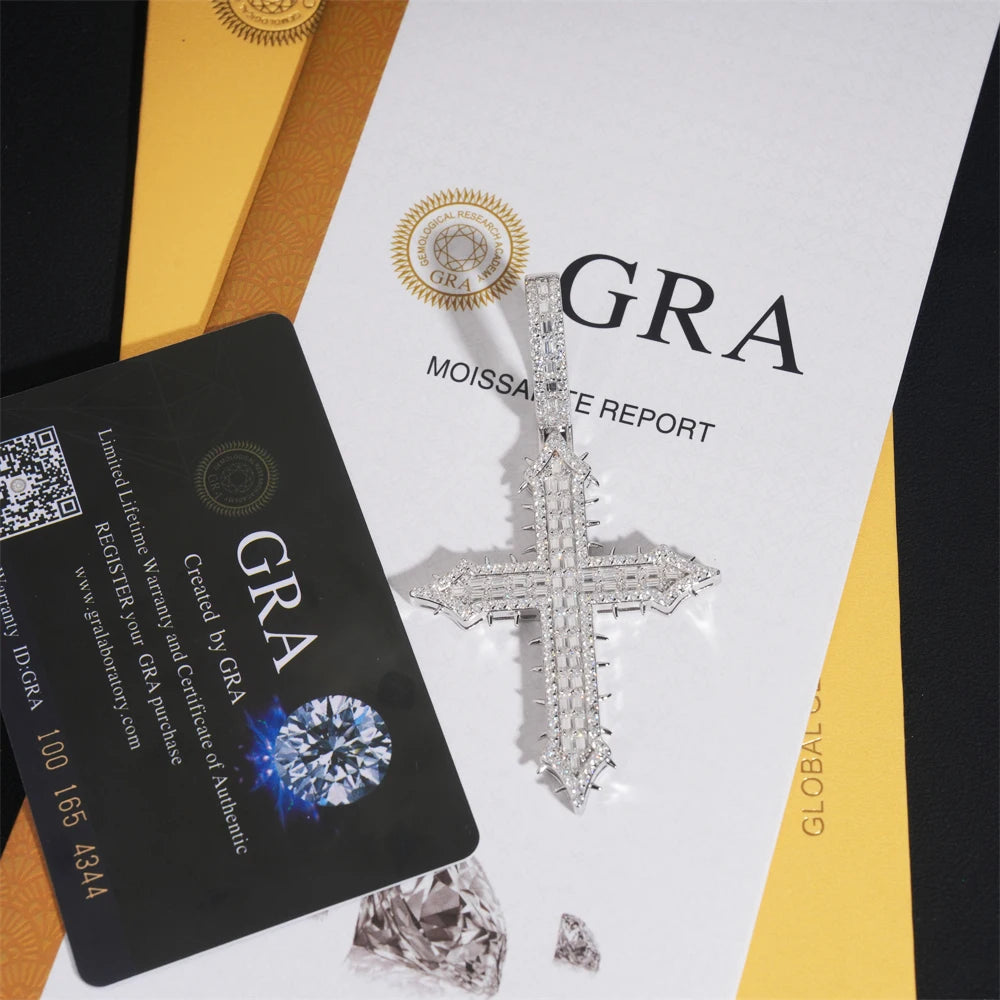 Moissanite Cross Pendant – Punk Design GRA Certified | 925 Sterling Silver Fits 10mm Tennis Chain