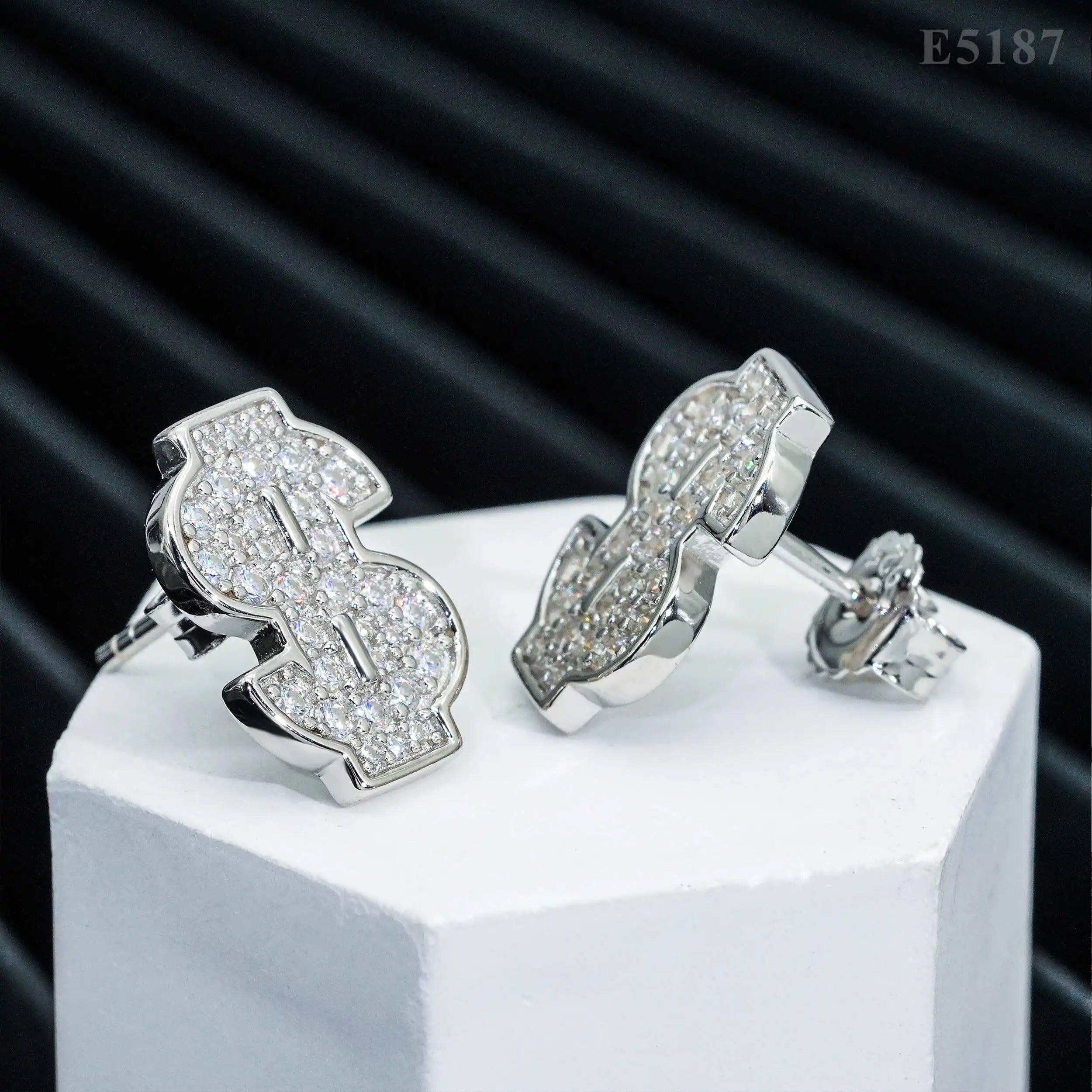 Moissanite US Dollar Letter Earrings – D Color Sparkling Hip Hop Ear Stud | 925 Sterling Silver Jewelry for Men & Women