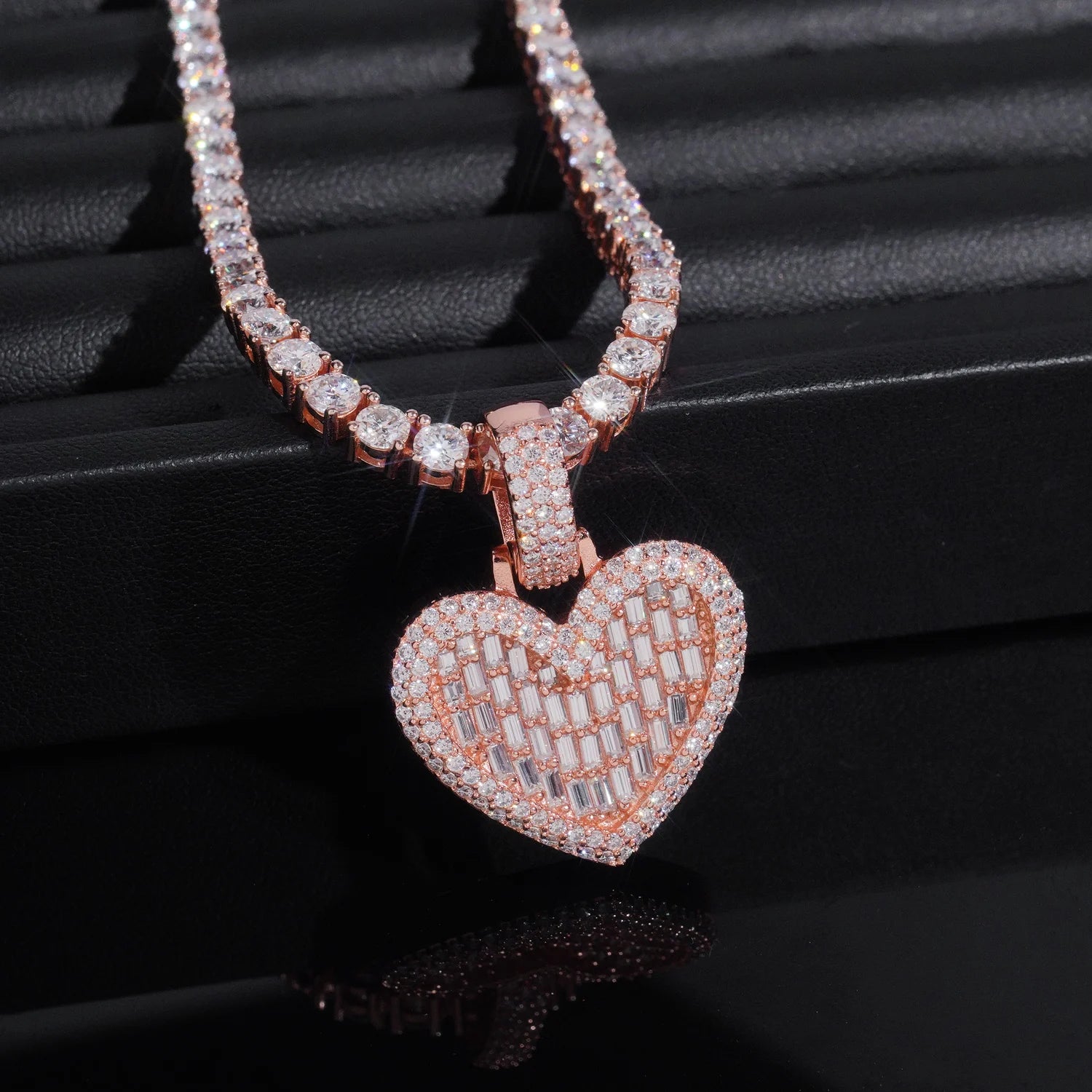 Moissanite Heart Pendant – Hip Hop Design with Certificate | 925 Sterling Silver Fits 3mm Tennis Chain