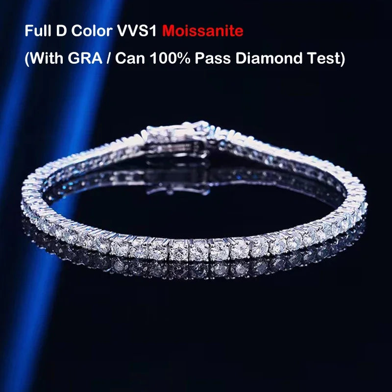 Moissanite Bracelet – 0.1ct 3mm D VVS1 with GRA Certificate | 925 Sterling Silver Sparkling Wedding Party Fine Jewelry for Women & Men