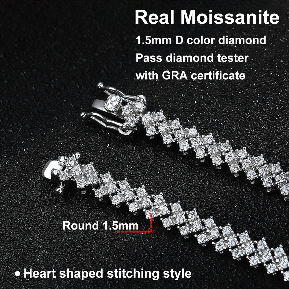 Moissanite Tennis Bracelet – 1.5mm D Color VVS1 Diamond Wedding Jewelry | 925 Sterling Silver 18K White Gold Plated Bracelet for Women