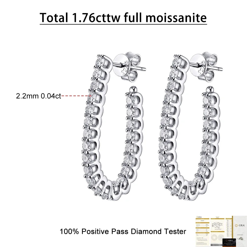 Moissanite Hoop Earrings – 1.8ct Sparkling Lab Diamond | 925 Sterling Silver Certified Wedding Jewelry for Women