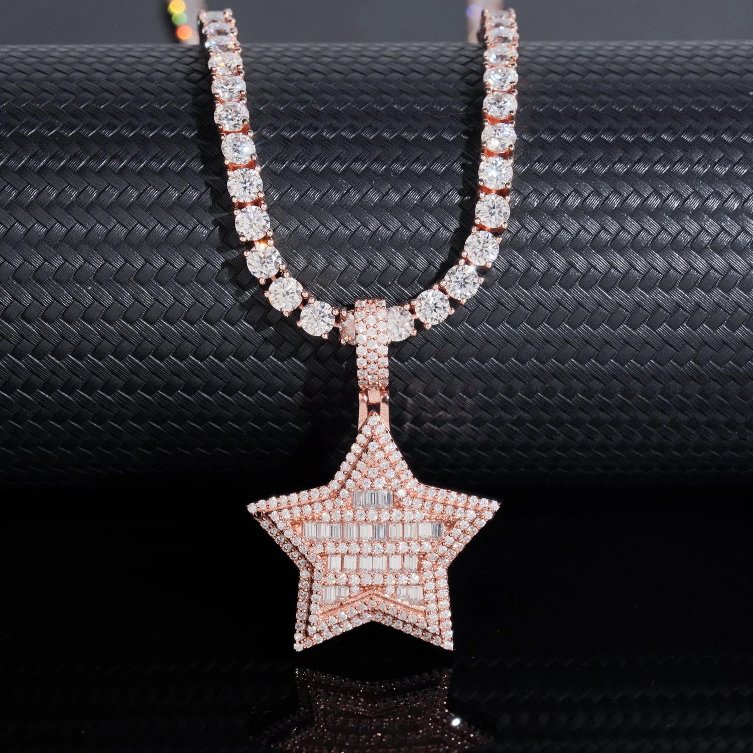 Moissanite Star Pendant – Rectangular Hip Hop Design | S925 Sterling Silver with Certificate Fits 3mm Tennis Chain