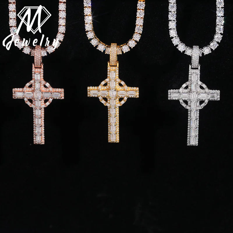 Moissanite Cross Pendant – Iced Out VVS Baguette Diamond | Hip Hop Fine Jewelry Custom Pendant In Stock