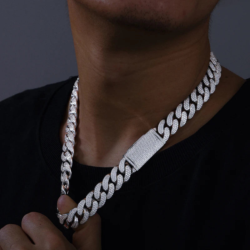Moissanite Cuban Link Chain Necklace – 8mm–20mm | S925 Sterling Silver Hip Hop Jewelry for Men & Women