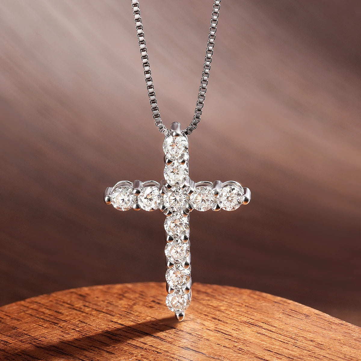 Moissanite Cross Pendant Necklace – D VVS1 | 925 Sterling Silver 18k White Gold Plated Box Chain Fine Jewelry for Women & Men