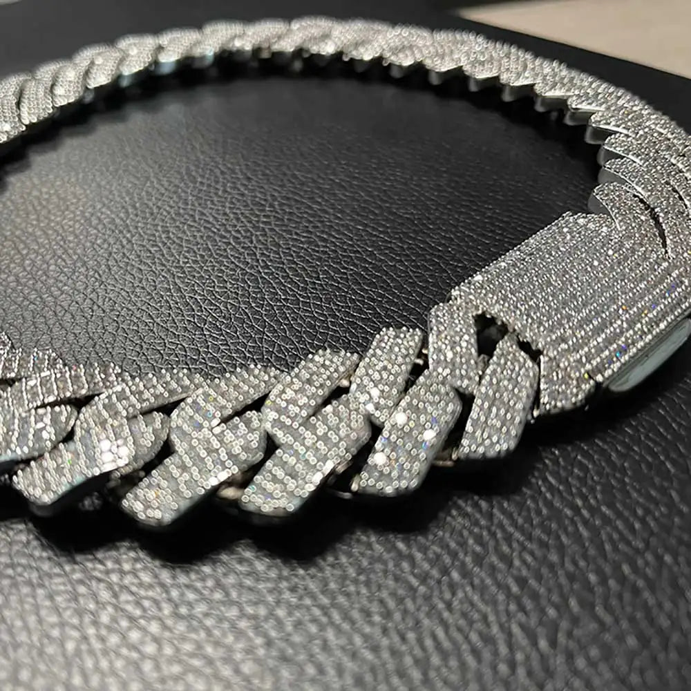 Moissanite Cuban Link Chain Necklace – 25mm Thick Miami Hip Hop VVS | 925 Sterling Silver Jewelry for Men