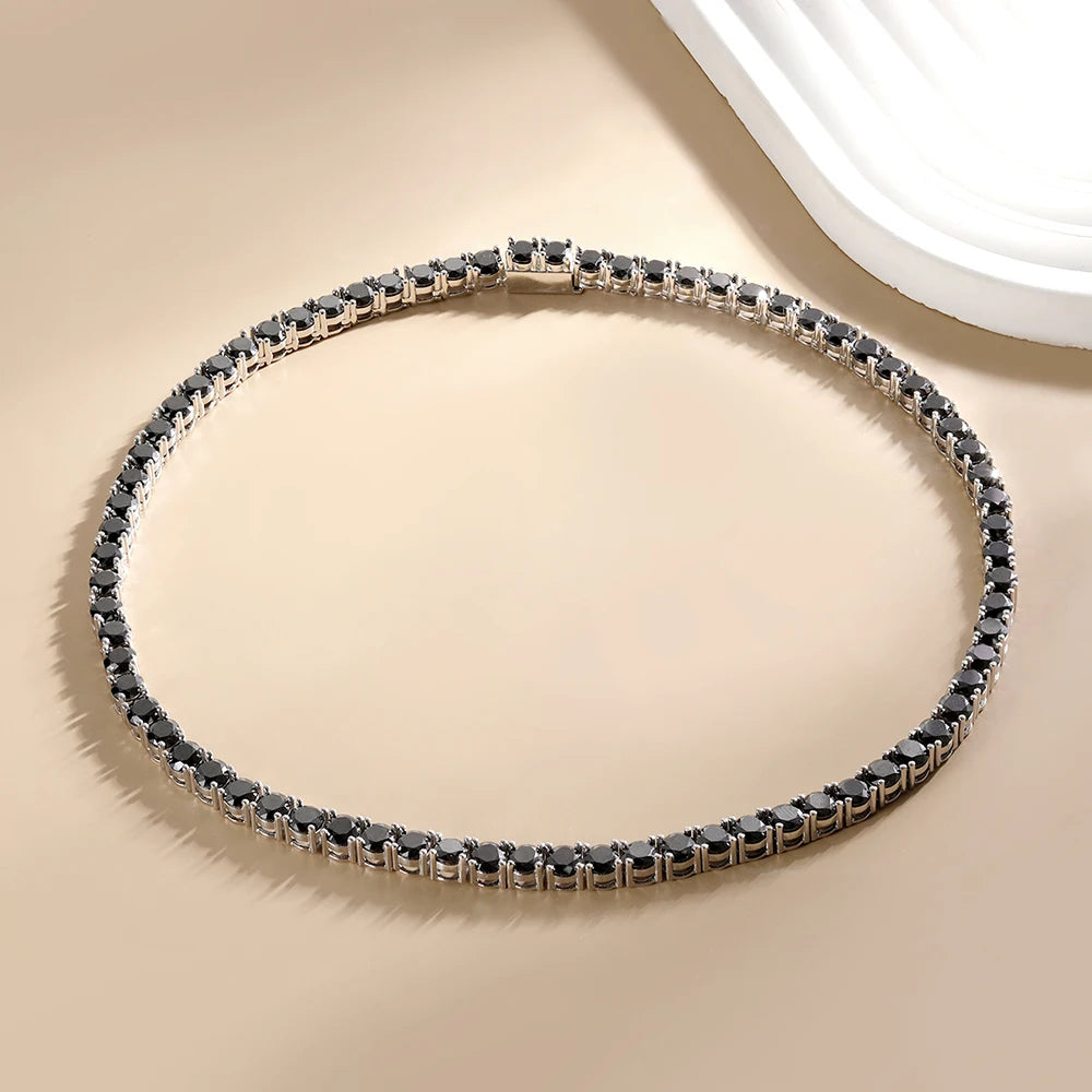 Moissanite Tennis Necklace – 3mm 4mm 5mm 6.5mm Full Black Big Diamond with Certificate | 925 Sterling Silver 18K Gold Plated Fine Jewelry for Women & Men