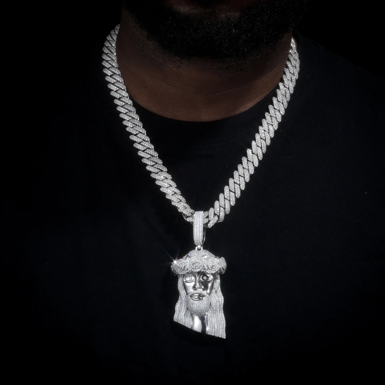 Moissanite Jesus Head Pendant Necklace – Iced Out VVS | 925 Sterling Silver Hip Hop Christian Jewelry for Men & Women