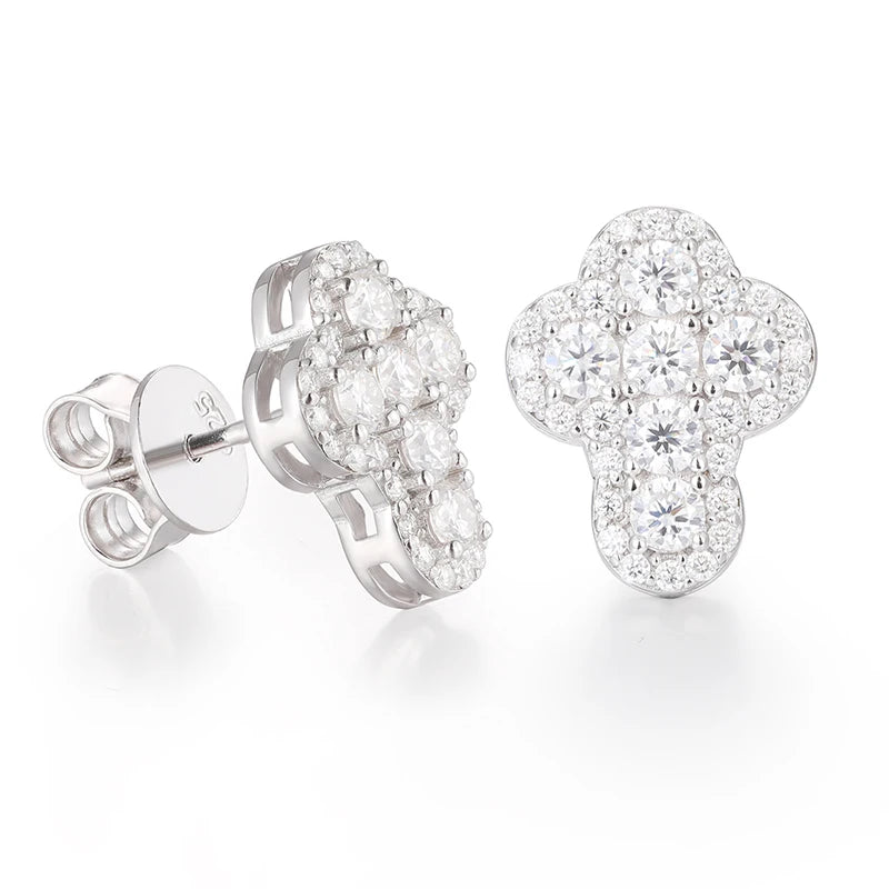 Moissanite Cross Stud Earrings – D VVS Sparkling | 925 Sterling Silver Iced Out Jewelry for Men & Women
