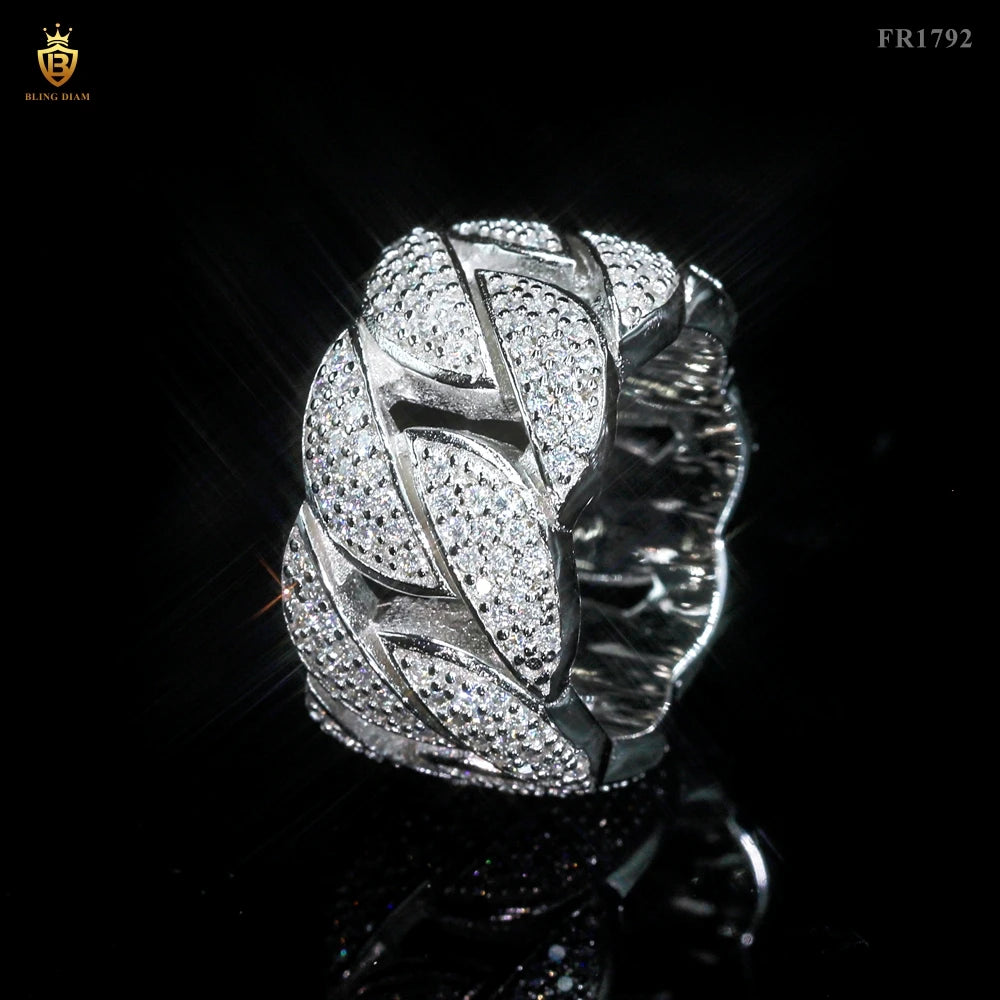Moissanite Cuban Ring – VVS1 D Color GRA Certified Diamond Band | 925 Sterling Silver Hip Hop Rock Fine Jewelry for Men Pass Test