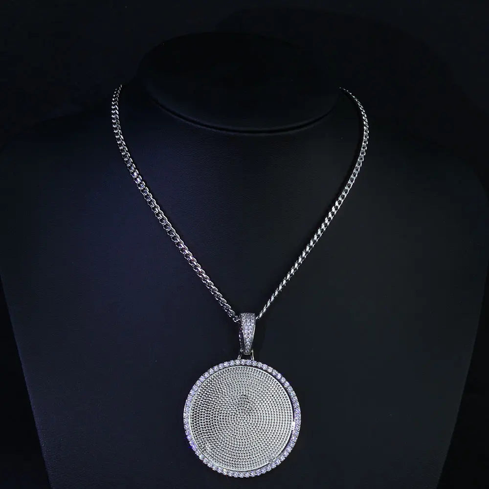 Moissanite Photo Pendant – Custom Circle Picture Chain | 925 Sterling Silver Hip Hop D Color VVS Diamond Pendant Necklace for Men & Women