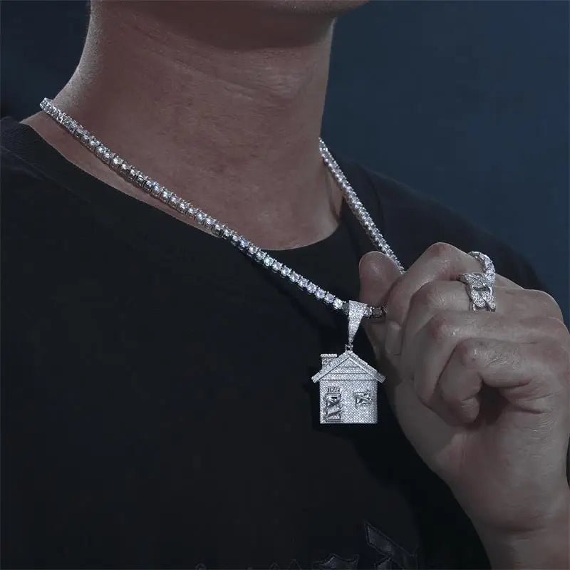 Moissanite House Pendant Necklace – Iced Out Door Design | 925 Sterling Silver Hip Hop Jewelry for Men & Women