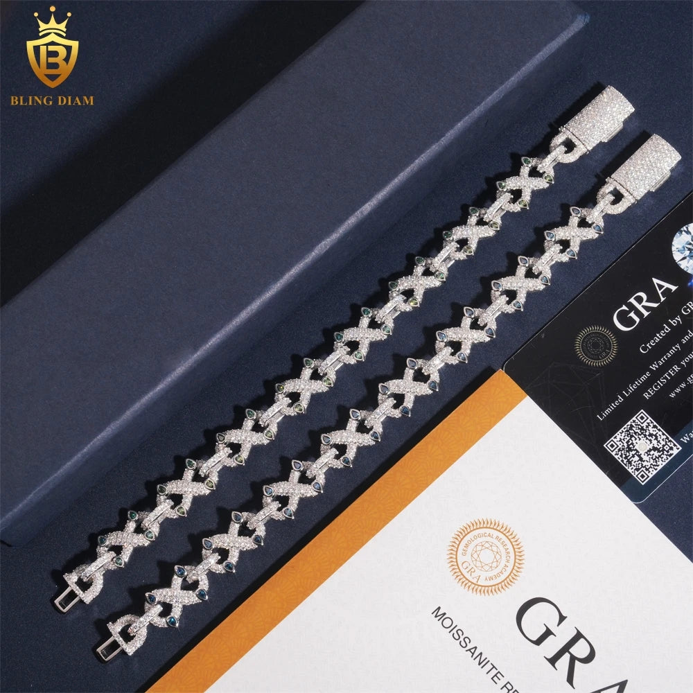 Moissanite Cuban Chain Bracelet – Colorful Trendy Hip Hop Fashion | 925 Sterling Silver with Certificate
