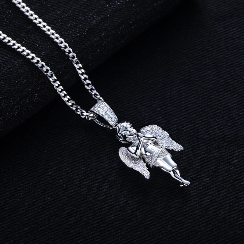 Moissanite Angel Pendant Necklace – Iced Out Design | 925 Sterling Silver Fashion Jewelry for Men & Women