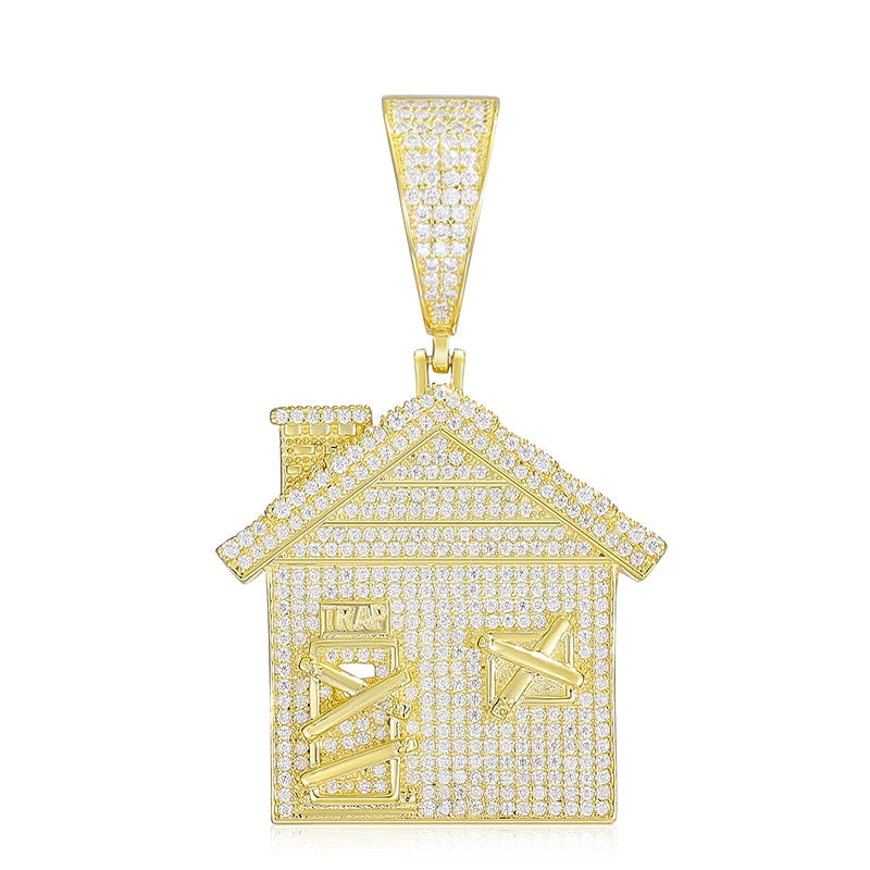 Moissanite House Pendant Necklace – Iced Out Door Design | 925 Sterling Silver Hip Hop Jewelry for Men & Women